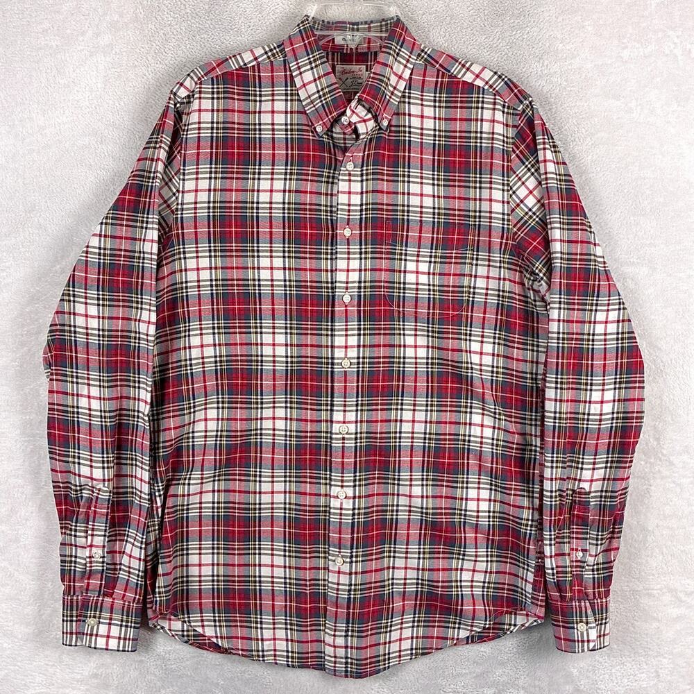 J.Crew Shirt Mens M Tall Red White Plaid Broken In Oxford Preppy Heritage OCBD